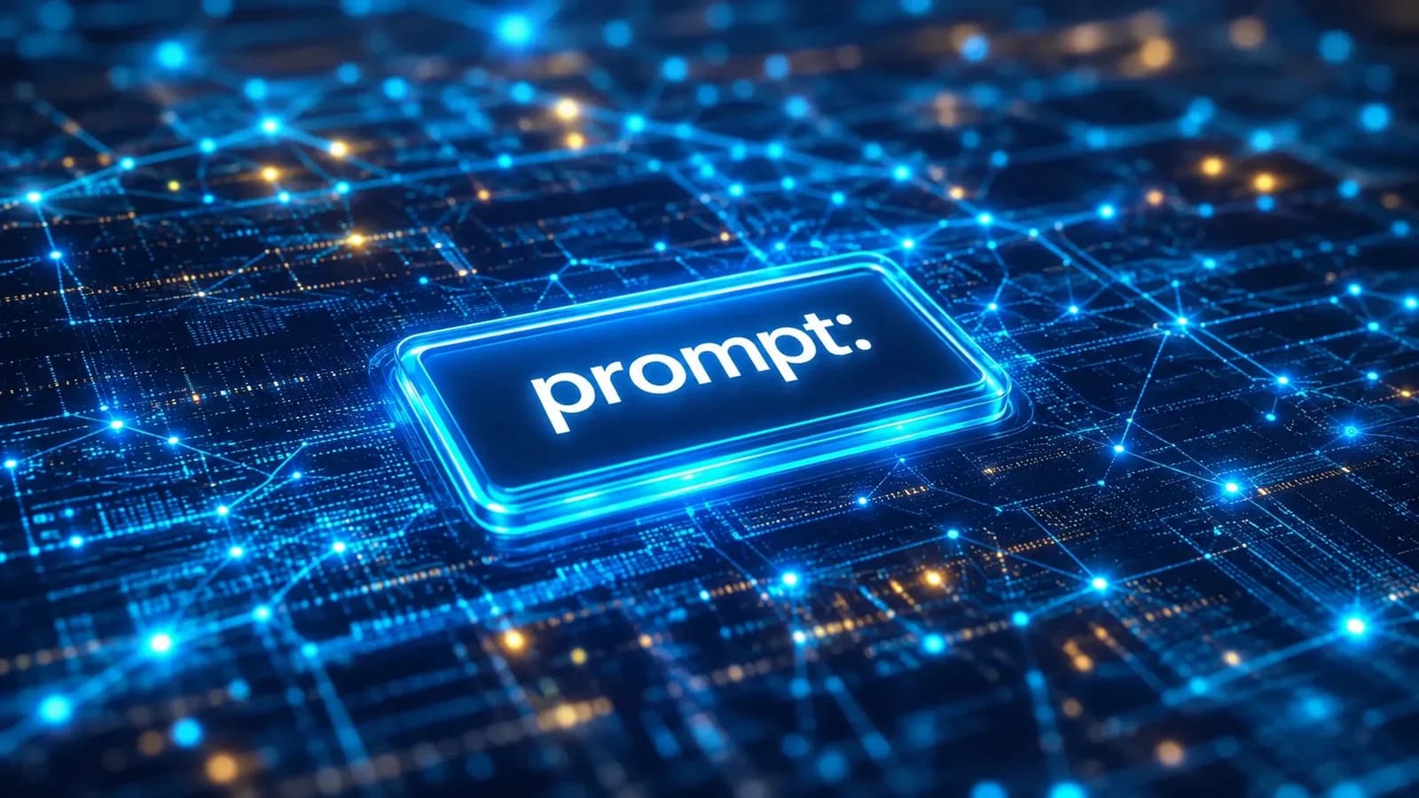 Светящаяся кнопка «prompt:» на синей цифровой сети